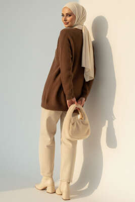 Sakallı Düğmeli Hırka Kahve - Thumbnail