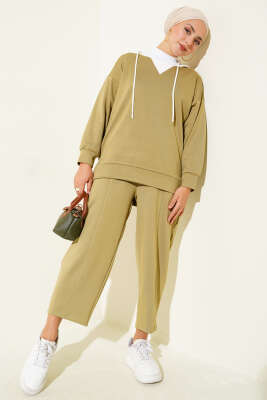 Pazarium - Kapşonlu Garnili İkili Takım Çağla Yeşili