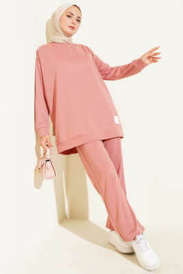 Pazarium - Arma Detaylı Basic İkili Takım Gül Kurusu