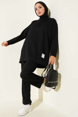 Pazarium - Arma Detaylı Basic İkili Takım Siyah