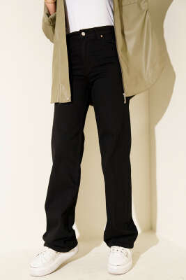 Pazarium - Yüksek Bel Palazzo Pantolon Siyah