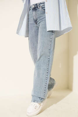 Pazarium - Yüksek Bel Baggy Pantolon Kar Orta