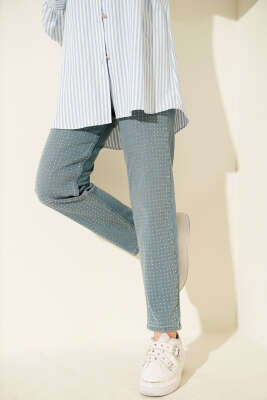 Pazarium - Mini Taşlı Kot Pantolon Açık Tint