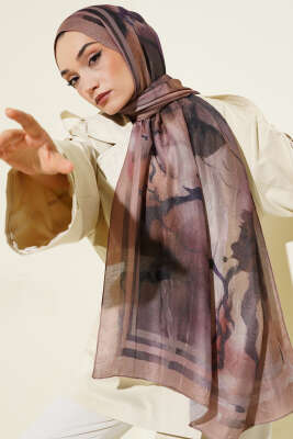 Pazarium - Amber Serisi Şerit Geçişli Şal Latte