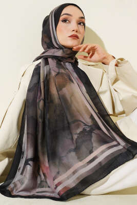 Pazarium - Amber Serisi Şerit Geçişli Şal Siyah