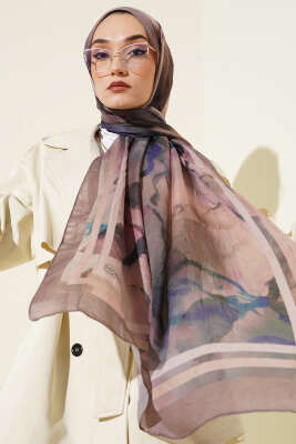 Pazarium - Amber Serisi Şerit Geçişli Şal Soft Kahve