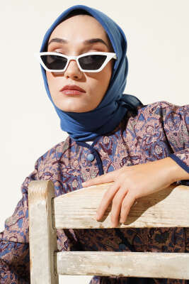 Pazarium - Basic Düz Kışlık Eşarp Mavi