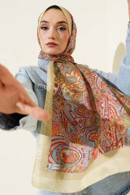 Pazarium - Paisley Motifli Şal Kına Yeşili