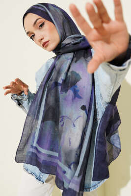 Pazarium - Amber Serisi Şerit Geçişli Şal Mor