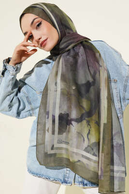 Pazarium - Amber Serisi Şerit Geçişli Şal Haki