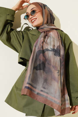 Pazarium - Amber Serisi Şerit Geçişli Şal Camel