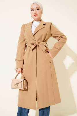 Pazarium - Kruvaze Yaka Kaşe Kaban Latte