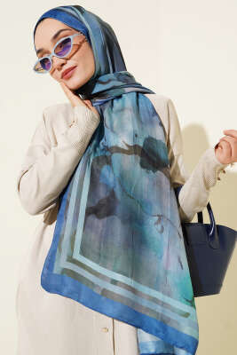 Pazarium - Amber Serisi Şerit Geçişli Şal Mavi