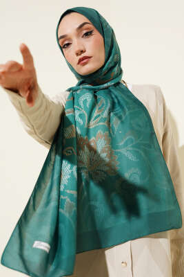 Pazarium - Piksel Paisley Desen Şal Zümrüt