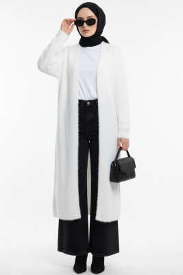 Pazarium - Sakallı Uzun Kollu Hırka Beyaz
