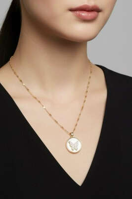 Pazarium - Kelebek Desenli Zincir Kolye Gold