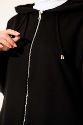 Kapşonlu Fermuar Detaylı İkili Takım Siyah - Thumbnail