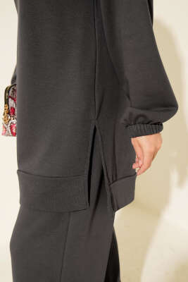 Kapşonlu Fermuar Detaylı İkili Takım Füme - Thumbnail