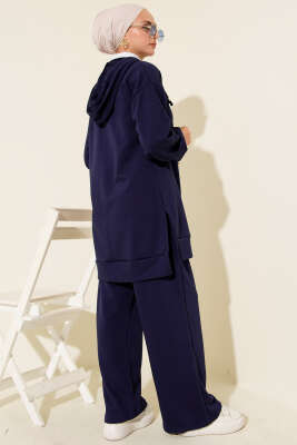 Kapşonlu Fermuar Detaylı İkili Takım Lacivert - Thumbnail