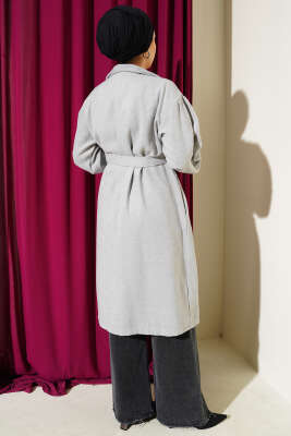 Bilekleri Lastikli Kaşe Kaban Gri - Thumbnail