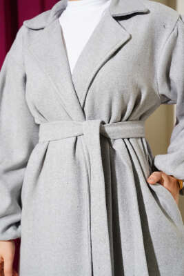 Bilekleri Lastikli Kaşe Kaban Gri - Thumbnail