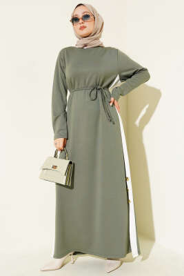 Pazarium - Loyşa Yan Şeritli Elbise Çağla Yeşili