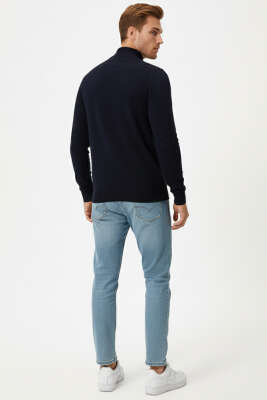 Balıkçı Yaka Basic Triko Erkek Kazak Lacivert - Thumbnail