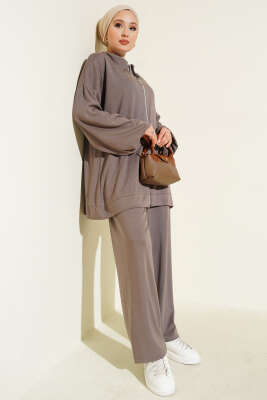 Pazarium - Mini Serpme Taşlı İkili Takım Vizon