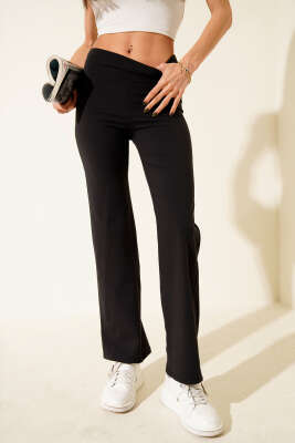 Pazarium - Bol Paça Loyşa Pantolon Siyah