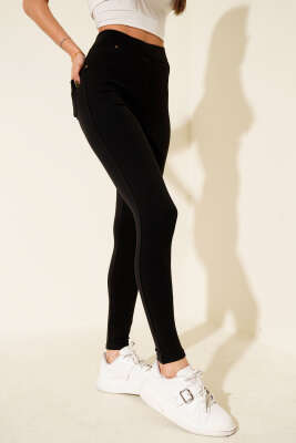 Pazarium - Beli Lastikli Dar Paça Pantolon Siyah