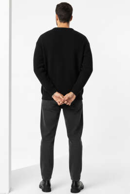 Yıldızlı Örgü Triko Erkek Kazak Siyah - Thumbnail