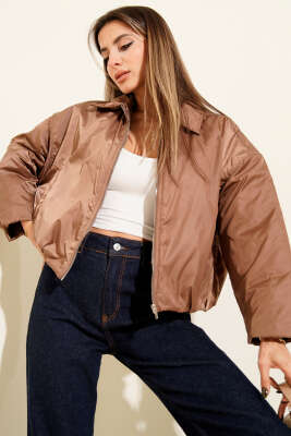 Pazarium - Kapitone Bomber Kısa Mont Kahve