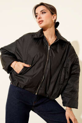 Pazarium - Kapitone Bomber Kısa Mont Siyah