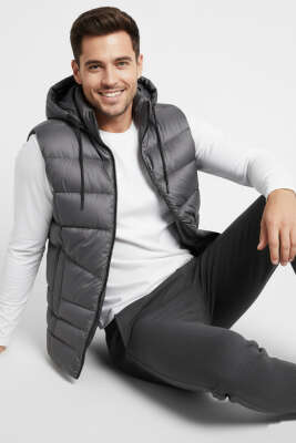 Kapüşonlu Şişme Erkek Yelek Füme - Thumbnail