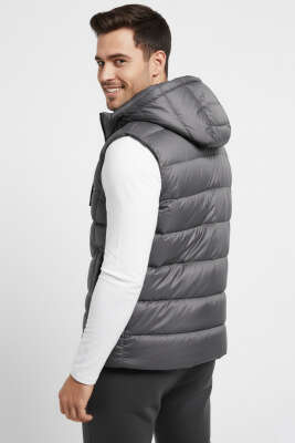 Kapüşonlu Şişme Erkek Yelek Füme - Thumbnail