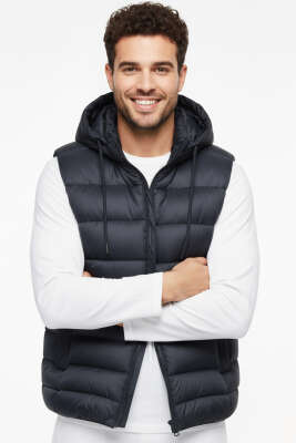 Kapüşonlu Şişme Erkek Yelek Lacivert - Thumbnail