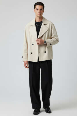 Dört Düğmeli Erkek Trençkot Taş - Thumbnail