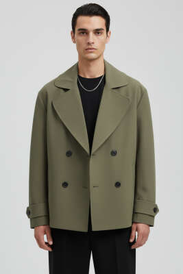 Dört Düğmeli Erkek Trençkot Haki - Thumbnail