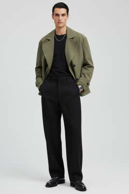 Dört Düğmeli Erkek Trençkot Haki - Thumbnail