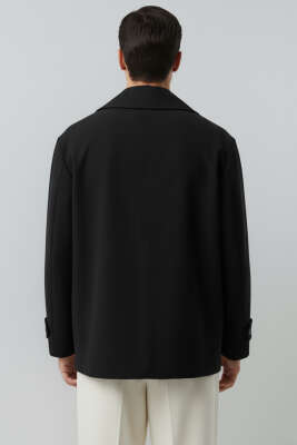 Dört Düğmeli Erkek Trençkot Siyah - Thumbnail