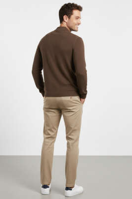 Yaka Fermuarlı Triko Erkek Kazak Kahve - Thumbnail