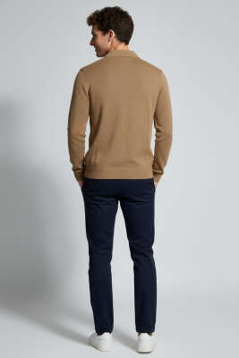 Yaka Fermuarlı Triko Erkek Kazak Camel - Thumbnail