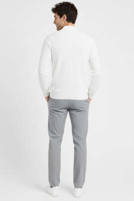 Yaka Fermuarlı Triko Erkek Kazak Beyaz - Thumbnail