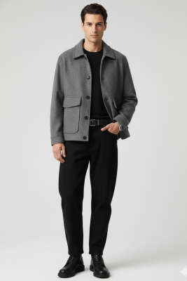 Çift Cepli Kaşe Ceket Füme - Thumbnail