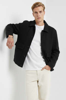 Çift Cepli Kaşe Ceket Siyah - Thumbnail