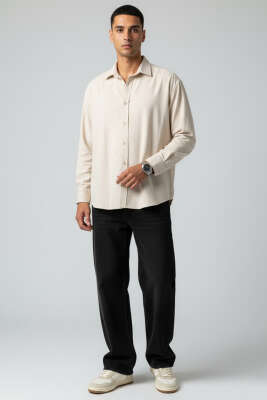 Bilek Manşet Detaylı Erkek Gömlek Bej - Thumbnail