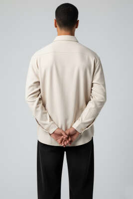 Bilek Manşet Detaylı Erkek Gömlek Bej - Thumbnail