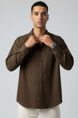 Bilek Manşet Detaylı Erkek Gömlek Kahve - Thumbnail