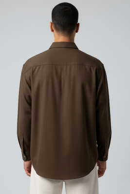 Bilek Manşet Detaylı Erkek Gömlek Kahve - Thumbnail