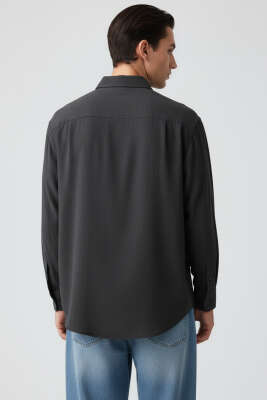 Bilek Manşet Detaylı Erkek Gömlek Siyah - Thumbnail